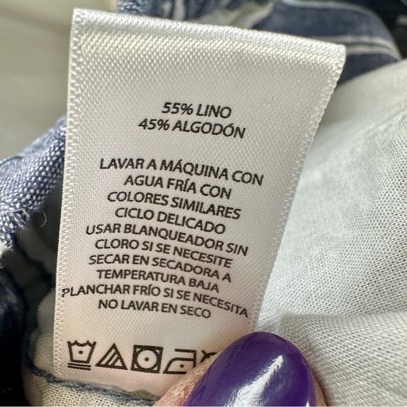 Beach Lunch Lounge Linen Striped Blue and White Pants Size M - Picture 6 of 6